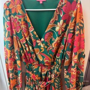 Flying Tomato Floral Long Sleeve Dress - Green and Pink
